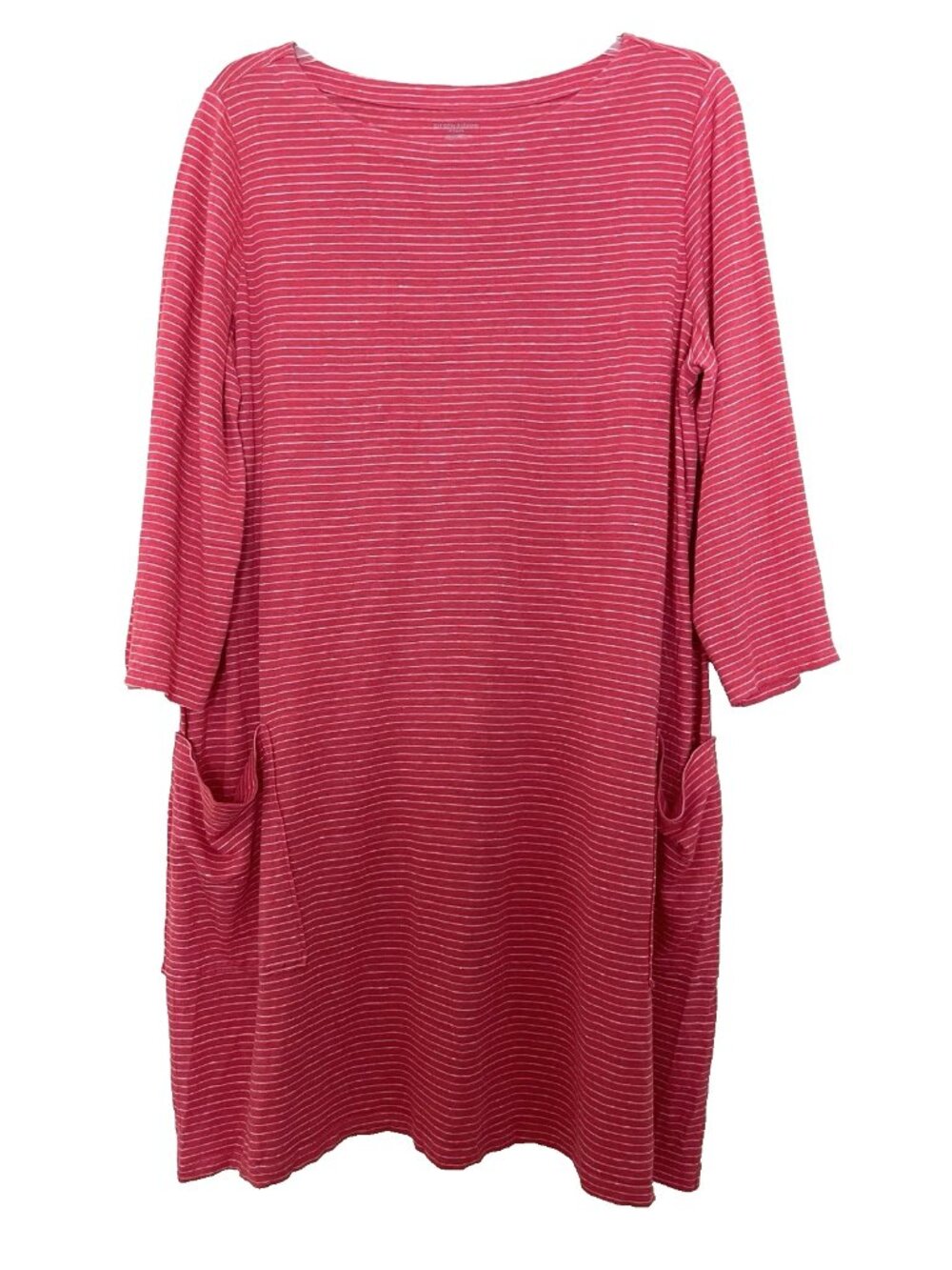 Eileen Fisher Dress Size 1X Red Striped Organic Linen Pockets 3/4 Sleeves - Picture 2 of 12
